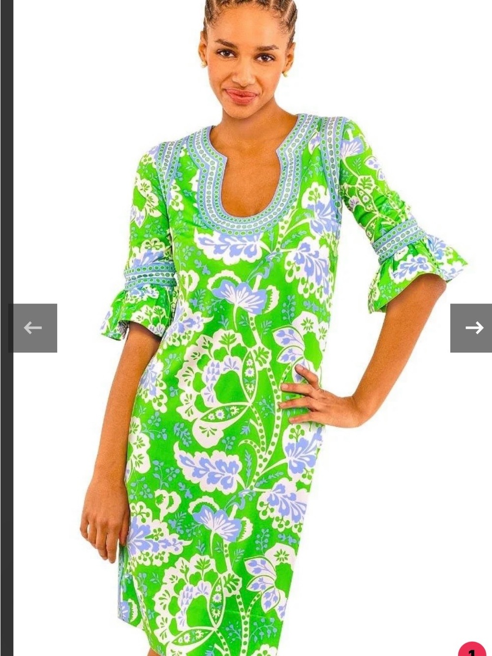 Gretchen Scott Designs Green Floral Shift Dress with Lavender Accents